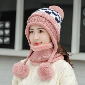 Mode-bingyuanhaoxuan mode kvinnors vinter hattar halsduk stickning hatt pom poms boll beacaps tjocka skallies kvinnlig mössa halsduk