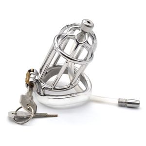 Stainless Steel Male Chastity Belt With Silicone Urethral Catheter Curve Cock Cage Device Toys Sex Products For Men