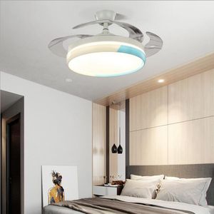 Modern 42inch Ceiling Fan with Light and Remote Control Fandelier Retractable Invisible Blade LED Three-Color Light for Living Room Bedroom