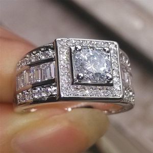 18K Platinum Mens Wedding Rings Fashion Silver Gemstone Engagement Rings Jewelry Simulated Diamond Ring For Wedding