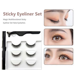 False Eyelashes 3Pairs 3D Magnetic Eyelash Tweezers With Eyeliner Pen Set No Glue Required Waterproof Makeup Cosmetic