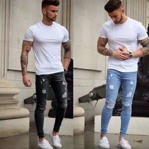 2019 Neueste Ankünfte Mode Heiße Männer Lange Gerade Bein Slim Fit Casual Loch Strech Denim Hosen Dünne Jeans Clubwear