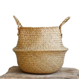 Woven Seagrass Basket Tote Belly Basket for Storage Laundry Picnic Plant Pot Cover Beach Bag