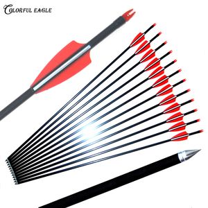 12PCS/lot 31.5/30/29/28 inches FIBREGLASS ARROWS FOR COMPOUND OR RECURVE BOW TARGET FIELD POINT