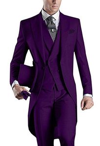 Purple Tailcoat Men Party Groomsmen Suits Groom Wedding Suits Formal Party Men Wear Brudegroom Grooms Suits Best Man Jacket Vest Pants
