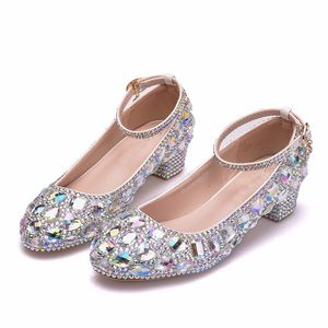 3cm Low Heel Comfortable Performance Shoes Round Toe Rhinestone Wedding Formal Dress Shoes Chunky Low Heel Party Prom Pumps180b