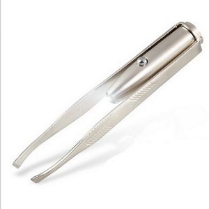 Dropshipping Stainless Steel Make Up Led Light Eyelash Eyebrow Hair Removal Tweezers