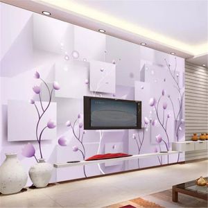 Özel fotoğraf kağıdı 3D mor romantik çiçek duvar oturma odası yatak odası arka plan duvar dekorasyon duvar kağıdı