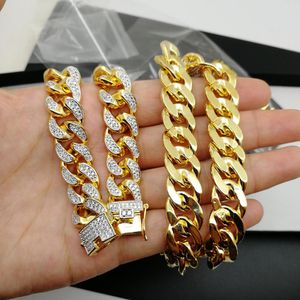 Men Hip Hop Gold Chain Top Quality Copper Micro-inserts White Diamond MIAMI CUBAN LINK Necklaces Chokers Iced Out Bling Bling Jewelry 14mm