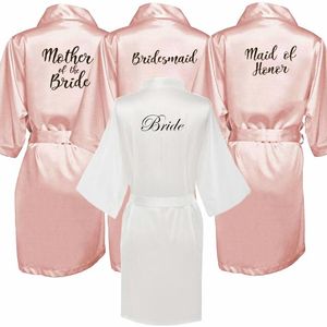 Bride Bridesmaid Robe with White Black Letters Mother Sister of The Bride Wedding Gift Bathrobe Kimono Satin Robes