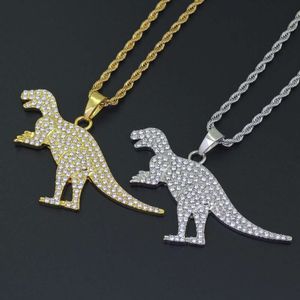 Hip hop dinossauro diamantes pingente colares para mulheres dos homens de luxo animal colar Cuban twist chains jóias duas cores de prata de ouro
