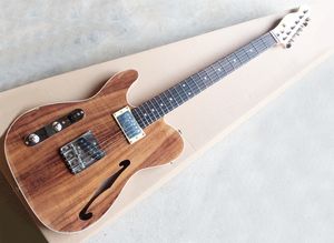 Left Handed Natural Wood Color Semi Hollow Electric Guitar with 22 Frets,Rosewood Fretboard,Can be customized