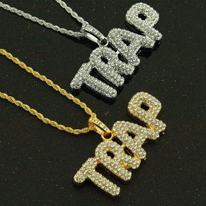 Personlig guld silver mens fälla initialbrev pedant halsband blinging diamond man initials hip hop smycken gåvor för män till salu