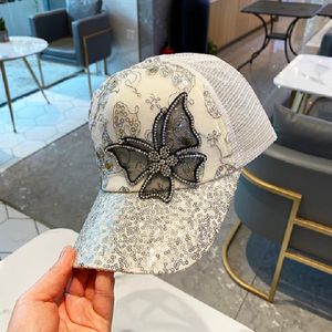 Projektant mody błyszczące cekiny Diamond Butterfly Summer Dreyble Otwory siatkowe czapki kulkowe Baseball Ball Caps Hats dla kobiet