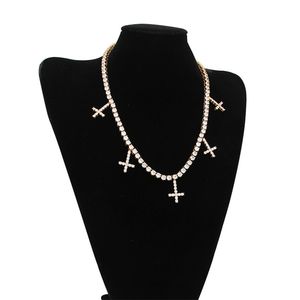 Europe and America Hot Fashion Rapper Necklace Jewelry Gold Silver Sparkling CZ Cross Pendant with CZ Tennis Chain Necklace for Men Women