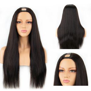 Silky rak x4 Öppningsstorlek U Partswig Human Hair Wigs Brazilian Remy Densitet Medium Cap Middle Partline med naturlig färg Fullständig