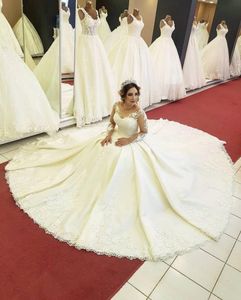 Indonesia New Model Satin Long Sleeve Princess Bride Wedding Dress Western Patterns Traditional Wedding Dresses Made in Turkey