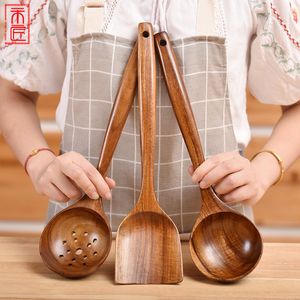 Trä ramen soppa skedar japansk kök spatel teakwood trä stekning ris krydda skedar non-stick pan spatel