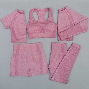 5 pezzi set da yoga vitale senza cuciture da donna allenamento abbigliamento sportivo abbigliamento da palestra manica corta/lunga crop top leggings a vita alta tuta sportiva