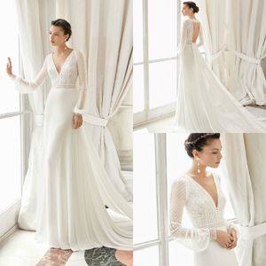 2019 Gali Karten sjöjungfru bröllopsklänningar med avtagbar kjol V Neck Tulle Snörning Långärmad Strand Bröllopsklänning Skräddarsydda Brudklänningar