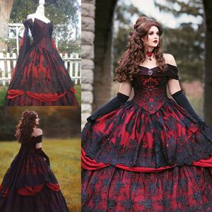 2020 Gothic Wedding Suknie Linia Koronka Applicted Off The Ramię Suknie Ślubne Sweep Sweep Custom Make Vintage Vestidos de Novia