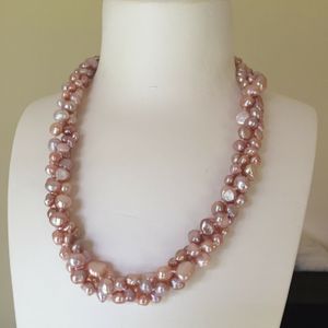 Nuova collana di perle coltivate d'acqua dolce viola barocca a 3 fili 8-9/7-8/5-6mm lunga 50 cm, gioielli di moda