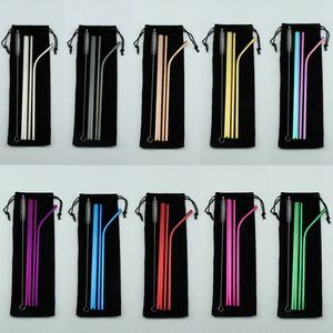 Aço inoxidável reutilizável Set Straw Hetero Bent Limpeza Straw escova 5PCS metal Smoothies Palhas Bebendo Set TTA776