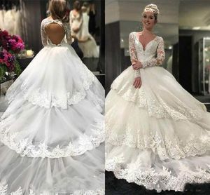 2020 NEw Long Sleeve Muslim Ball Gown Wedding Dresses Bridal Gown backless Lace Applique vestidos de novia Wedding Gowns