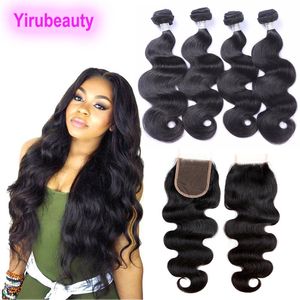 Indian Raw Virgin Human Hair Bundles With 4X4 Lace Closure 5Pcs/lot Body Wave Natural Black 10-28inch Bundles With Closures