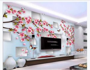 Personalizado 3d mural papel de parede foto papel de parede flor de pêssego flor estéreo quadrado luz elegante moda pastoral 3d parede de fundo