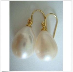 Naturliga 12-13mm Australian South Sea White Baroque Pearl Earrings 14K guld
