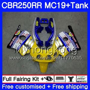 HONDA CBR 250RR MC19 CBR250RR 1988 Için enjeksiyon Kalıp 1989 sarı mavi yeni Vücut 261HM.42 CBR 250 RR 250R CBR250 RR 88 89 Fairing Kit + Tank