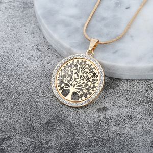 Tree of Life Crystal Round Small Pendant Necklace Gold Silver Rose Colors Elegant Women Jewelry Gifts