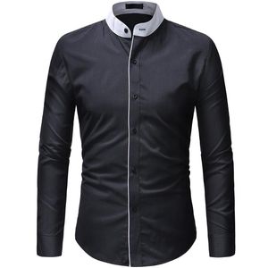 Men's Dress Shirts 2021 Fashion Casual Men Shirt Long Sleeve Mandarin Collar Slim Fit Korean Business Mens Clothes