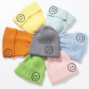 Candy Color Baby Caps Smile Face Wirchet Beanies For Children Newborn Baby Winter Warm Hat Girls Hatts