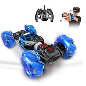 HS 2.4G RC Double Sided Stunt Car Toy, Gesture Sensing Transfomation, Side Direction Drive, Colorful Light Music, Xmas Kid Birthday Gift 2-1