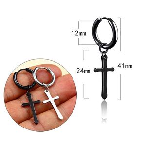 Wholesale stainless steel dangle earrings for sale - Group buy Cross Earrings Black Stainless Steel Cross Hoop Earrings Ear Cuff Dangle Women Man Fashion Designer Jewelry Drop Ship