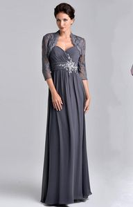 Stunning bordato i vestiti del merletto di Applique Abiti da sera con pizzo Jacket Backless Grey chiffon madre di Cheap Madre Abiti HY416