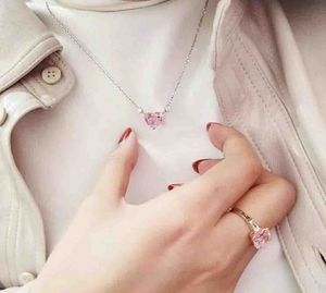 Fashion-Quality S925 Silver Heart Pendat Halsband i Real 4.25 Oct Rosa Diamant för Kvinnor Bröllop Smycken och Ring Set Present Gratis Shippin