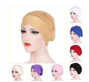 Muzułmanin Cross Scarf Wewnętrzny Hidżab Czapka Islamska Head Wear Hat Pałąk Turban Głowy Szalik Headwrap Kobiety Muzułmańskie Hijab Hairband GB941
