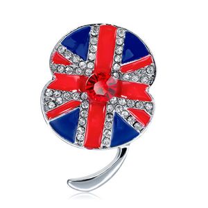 Olay Parti Malzemeleri Beyaz Altın Ton Rhinestone Kristal İngiliz İNGILTERE Bayrak Haşhaş Union Jack Broş Anma Günü Pimleri