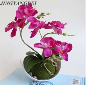 Artificial Butterfly Orchid Potted plants silk Flower with Plastic pots moss Home Balcony Decoration vase set wedding Decorative