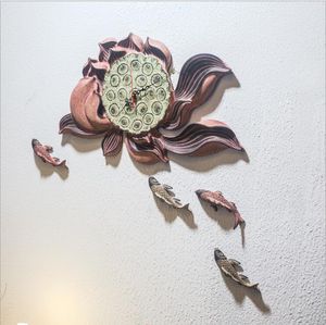 Decorative Objects Lotus pendant clock Retro Wall Decorations Creative Art Three-dimensional Hanging Tea