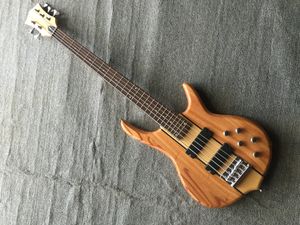 Custom 5 String Natural Wood Electric Bass Guitar Polish Finish Body Chrome Hardware