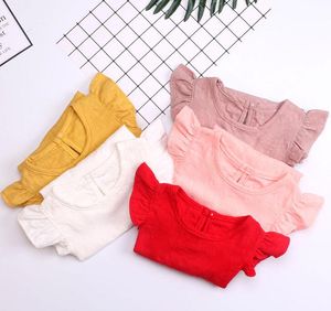 Kids Designer Clothes Girls Ruffle T-shirts Summer Candy Color Flounces T Shirt Fashion Fly Sleeve Round Neck Solid Top Clothing PY534