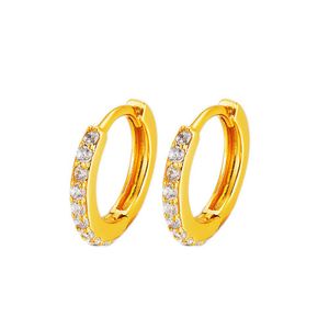 Tiny Zircon Inlaid Hoop Earrings 18K Yellow Gold Filled Exquisite Womens Lady Huggie Earrings Gift