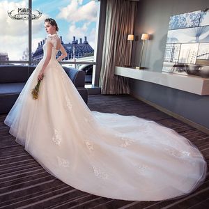 Wedding Nowy ołowiu Europejska i amerykańska księżniczka Dream Long Drag Retro Duży rozmiar Qi di Bride Suknia ślubna Girl293l