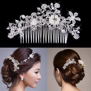 귀엽고 낭만적 인 패션 우아한 5-Petal Crystal Headpieces 장식품 깜박이는 진주 신부 빗 액세서리