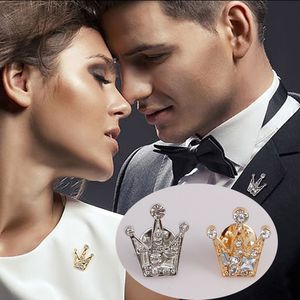 Luxe 18K Vergulde 2cm Diamond Crown Broches Mannen Dames Elegante Bruiloft Engagement Broche Sieraden