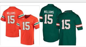 Niestandardowe mężczyźni Kobiety Miami Hurricanes Jarren Williams #15 Football Jersey Size S-5xl lub Custom Dowolne nazwisko lub koszulka numer